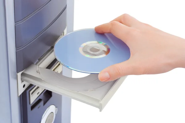 Hand and computer cd-rom — Stock Photo, Image