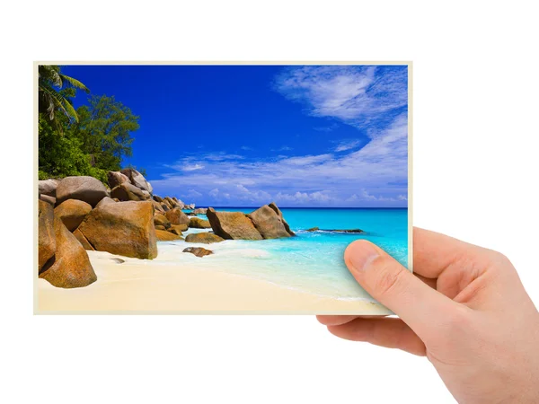 Spiaggia fotografia in mano — Foto Stock