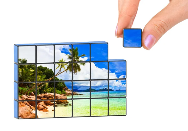 Hand and seascape (my photo) puzzle — Stock Photo, Image