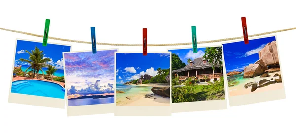 Dovolená pláž fotografie na clothespins — Stock fotografie
