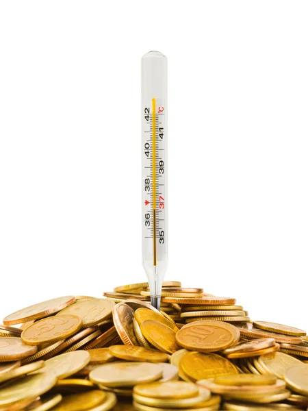 Monety i termometr — Zdjęcie stockowe