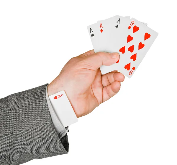 Hand and card in sleeve — Stock Photo, Image