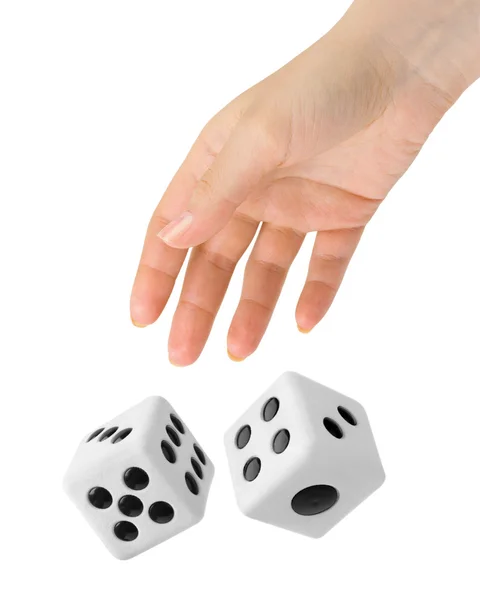 Hand throwing two dices — Stock Photo, Image