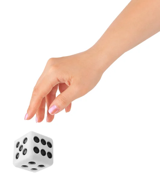 Hand throwing big dice — Stock Photo, Image