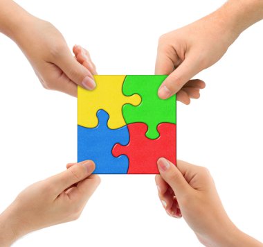 Hands and puzzle Team clipart