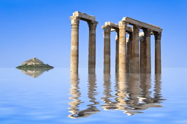 Ancient ruins and island in water clipart