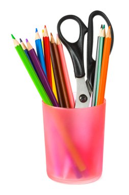 Pencils and scissors in glass clipart