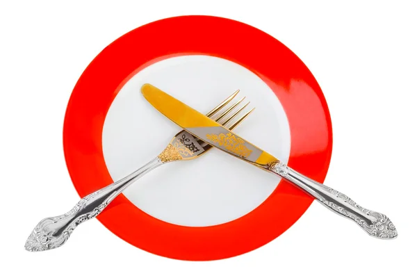 Plate, knife and fork — Stock Photo, Image