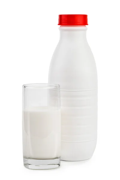 Garrafa de leite e vidro — Fotografia de Stock