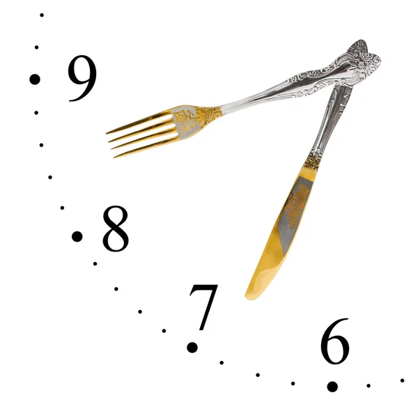Relógio feito de garfo e faca — Fotografia de Stock