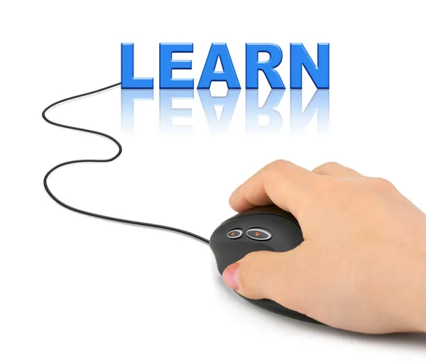 Hand with computer mouse and word Learn — Stock Photo, Image