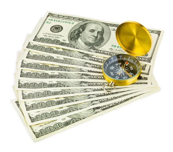 Brújula y dinero —  Fotos de Stock