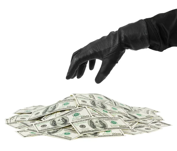 Hand in de handschoen en geld — Stockfoto