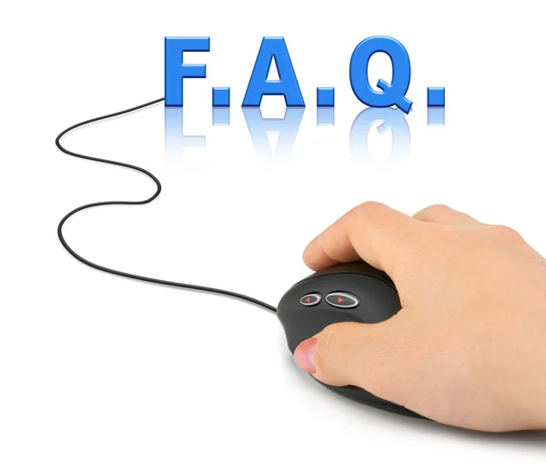 Main avec souris d'ordinateur et mot FAQ — Photo
