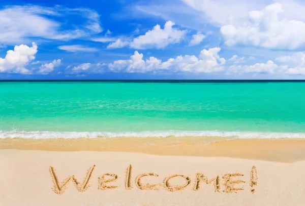 Word Welcome on beach — Stock Photo, Image