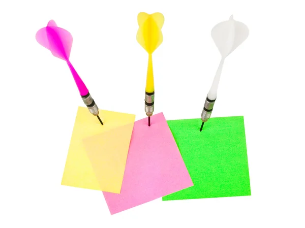 Note papers and darts arrows — Stock Photo, Image