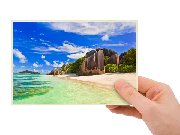 Spiaggia fotografia in mano — Foto Stock