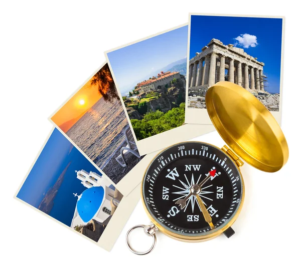 Griechenland-Aufnahmen und Kompass — Stockfoto