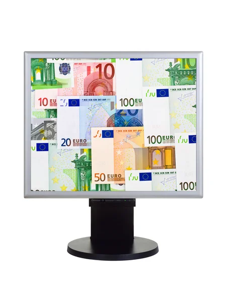 Monitor de computador com dinheiro — Fotografia de Stock