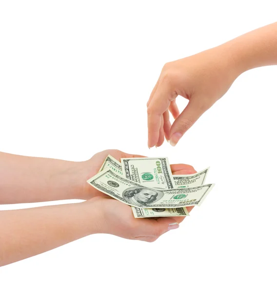 Handen geven van geld — Stockfoto