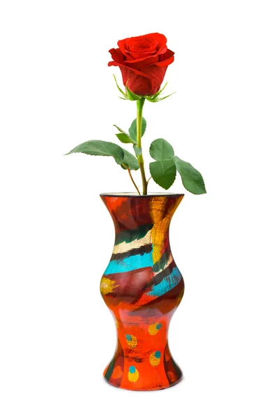 Rosa rossa in vaso — Foto Stock