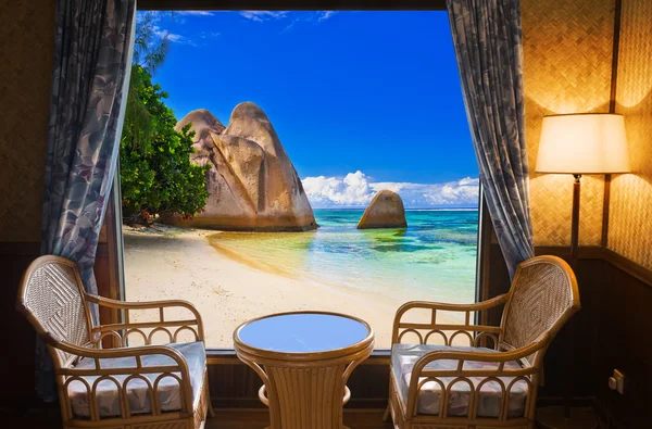 stock image Hotel room and beach landscape