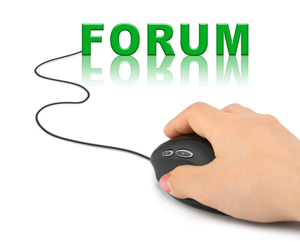 Mão com mouse computador e palavra Fórum — Fotografia de Stock