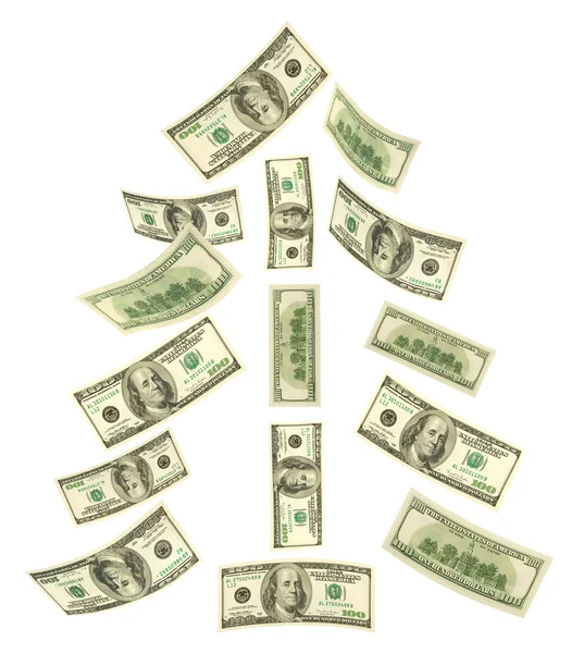 Christmas tree made of falling money — Stock Photo, Image