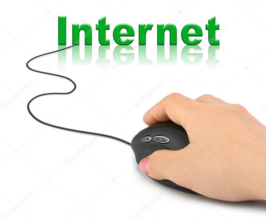 Hand with computer mouse and word — Stock Photo © Violin 4306560