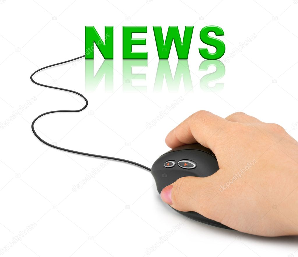 Hand with computer mouse and word News