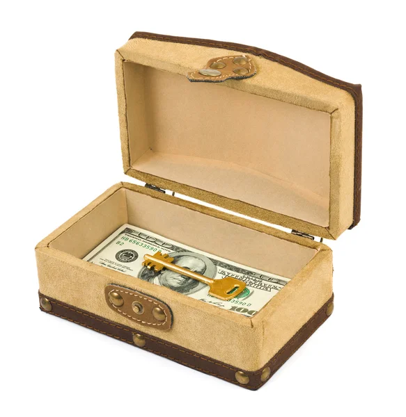 Dinero y llave en caja — Foto de Stock