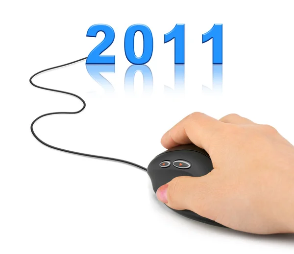 Hand with computer mouse and 2011 — Stock Photo, Image