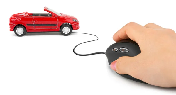 Hand with computer mouse and car — Stock Photo, Image