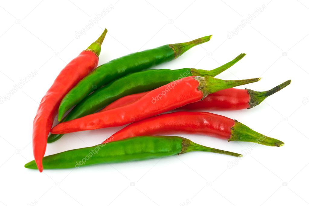 Green and red hot chili pepper