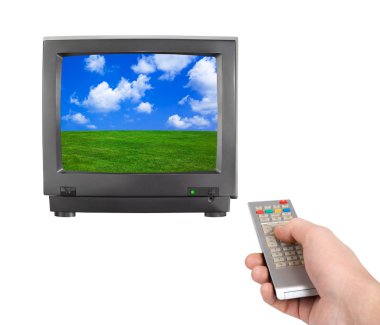 Hand with remote control and tv clipart