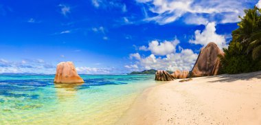 Beach Source d'Argent at Seychelles clipart