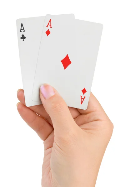 Hand with two aces — Stock Photo, Image