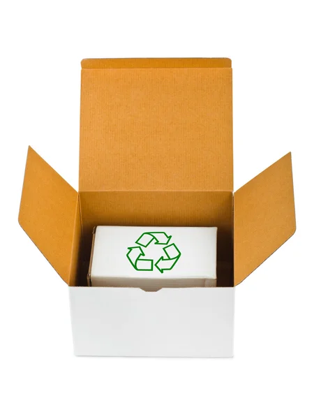 Pudełko z recyklingu znak — Zdjęcie stockowe