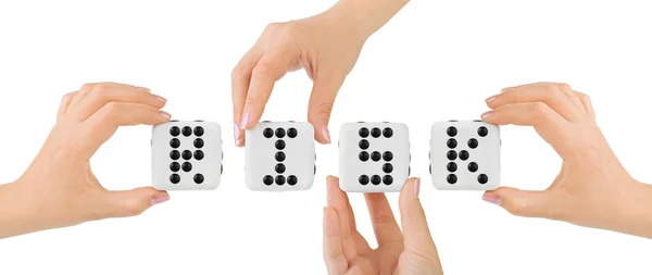 Hands and dices Risk — Stock Photo, Image
