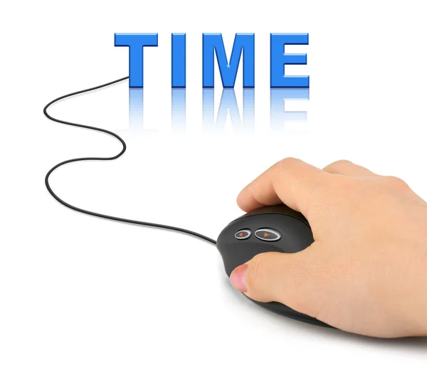 Mão com mouse de computador e palavra Tempo — Fotografia de Stock