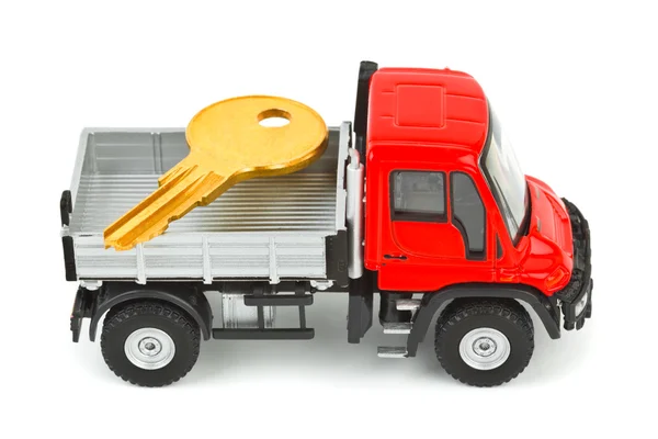 Carro de brinquedo caminhão com chave — Fotografia de Stock