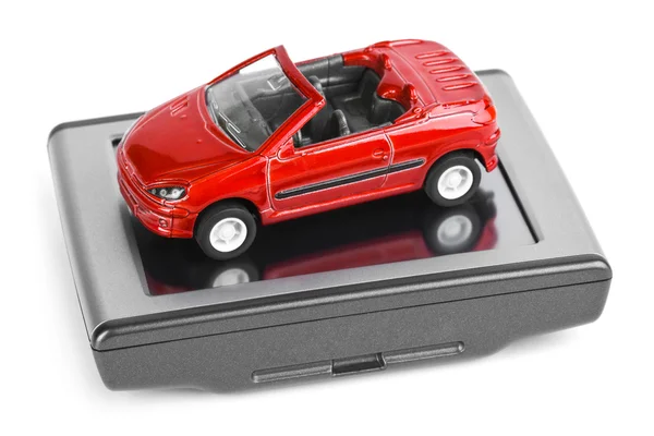 GPS navigátor a hračka auto — Stock fotografie