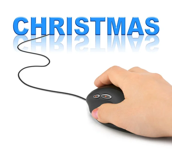 Hand med datormus och jul — Stockfoto