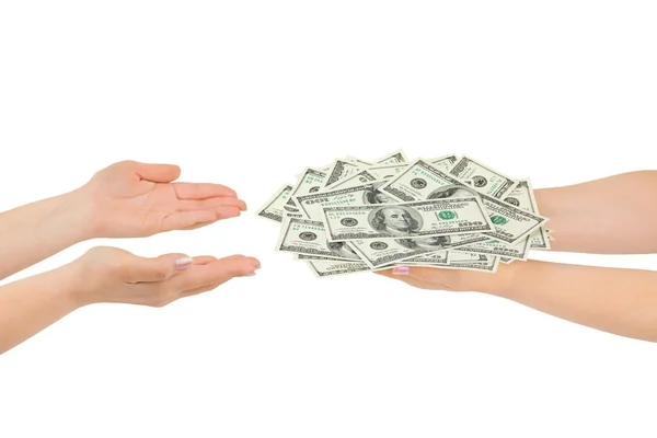 Mãos a dar dinheiro — Fotografia de Stock