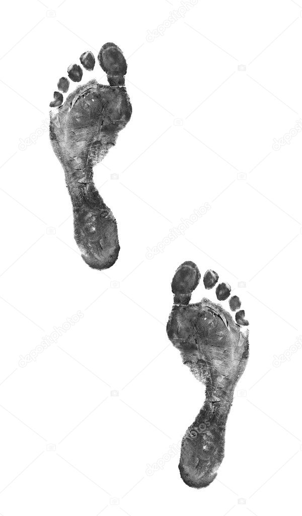 Footprints isolated on whine background