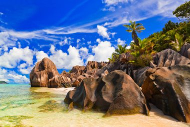 Beach Source d'Argent at Seychelles clipart