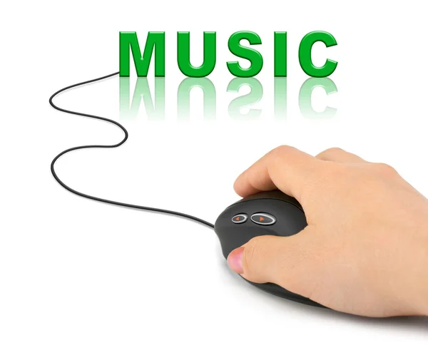 Mão Com Mouse Computador Palavra Música Conceito Internet — Fotografia de Stock