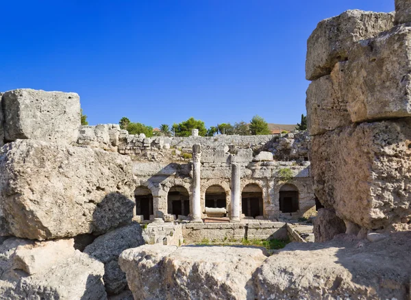 Ruinas Del Templo Corinto Grecia Antecedentes Arqueológicos —  Fotos de Stock