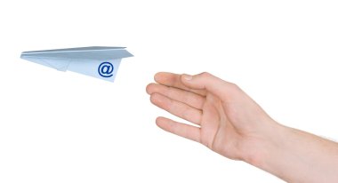 Hand and flying mail plane clipart