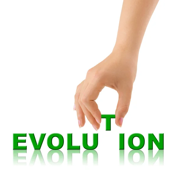 Hand och ordet evolution — Stockfoto